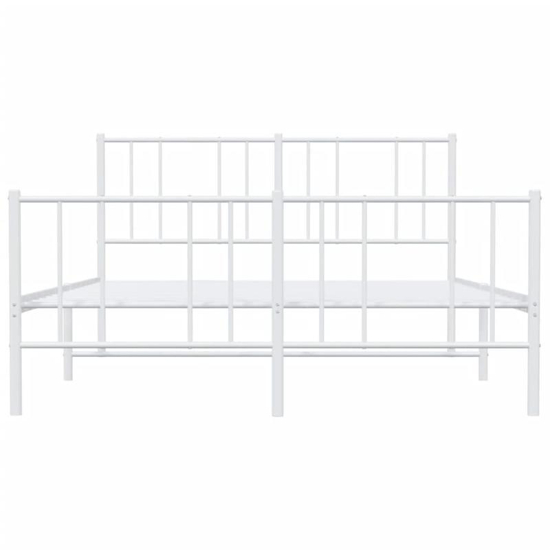 Modern White Metal Bed Frame with Headboard and Footboard - 140x200cm, Minimalist Contemporary Design, Includes Storage Drawers, Easy Assembly, No Power Needed, Bedroom Furniture, Sleek Metallic Finish, Sturdy Construction, B