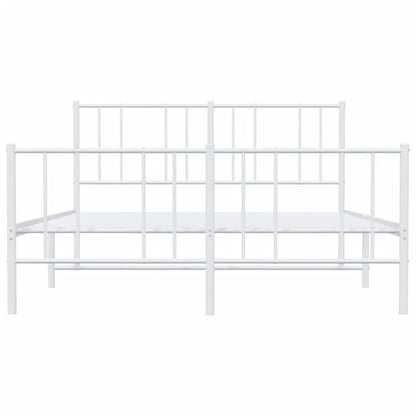 Modern White Metal Bed Frame with Headboard and Footboard - 140x200cm, Minimalist Contemporary Design, Includes Storage Drawers, Easy Assembly, No Power Needed, Bedroom Furniture, Sleek Metallic Finish, Sturdy Construction, B