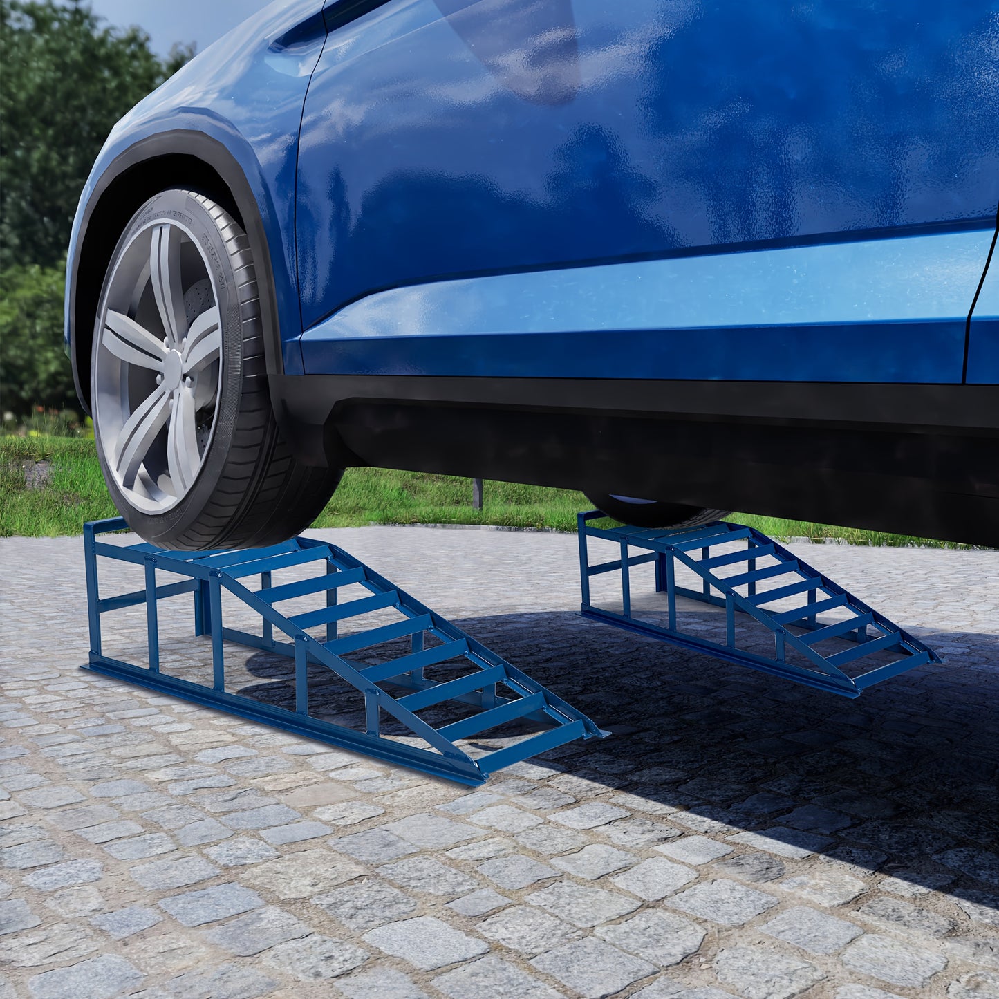 Oplaadrampen – Laadrampen – Hefplateau – Autoliften – Auto Ramps – Draagvermogen 2000 kg – Geschikt Voor Banden Tot 265 mm – Stalen Constructie – Hellingshoek 23 Graden – Blauw