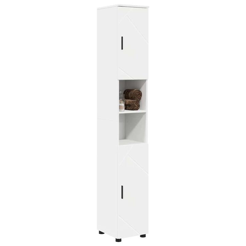 Hoge Badkamerkast – Smalle Opbergkast – Badkamerkast Wit – Verticale Kast – Toiletkast – Ruimtebesparend Design – MDF Met Hout – Vrijstaand En Functioneel