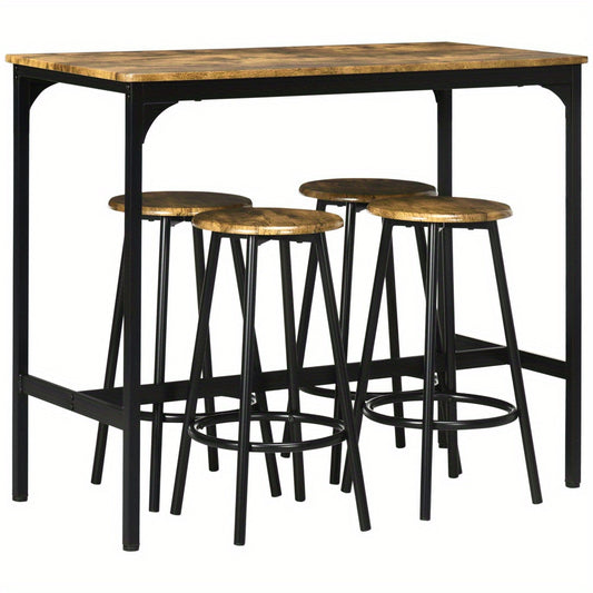 Bartafel – Barset – Statafel – Bistrotafel – Keukentafel – Industrieel Metaal – Ruimtebesparend Compact – Stevig Bruin