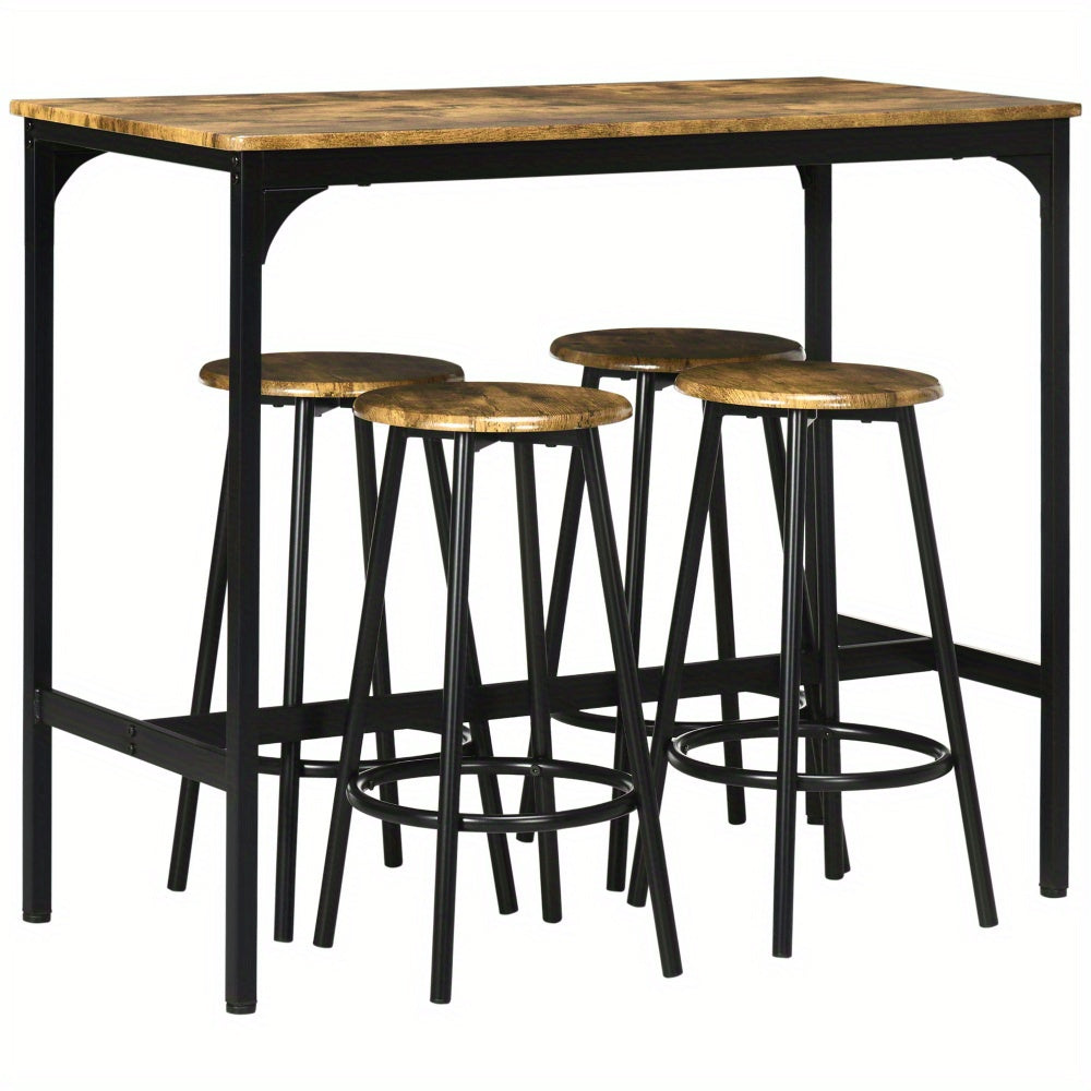 Bartafel – Barset – Statafel – Bistrotafel – Keukentafel – Industrieel Metaal – Ruimtebesparend Compact – Stevig Bruin