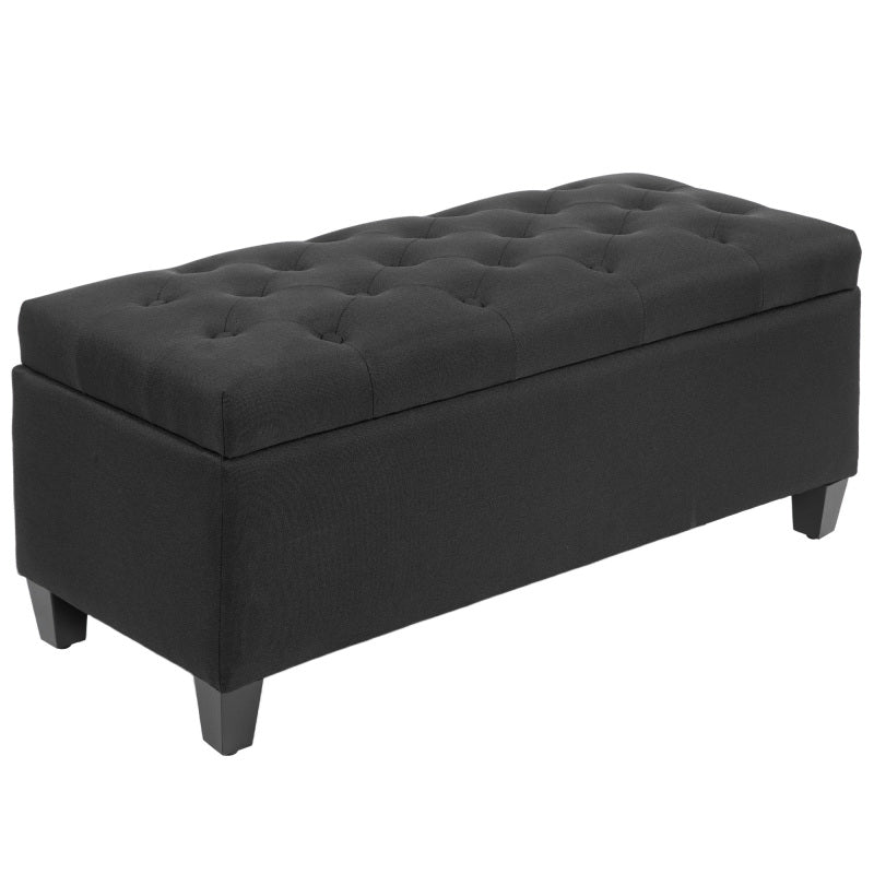 HOMCOM Sitzbank Polsterbank mit Stauraum Truhenbank Flur Schlafzimmer Wohnzimmer leinenartiges Polyester Gummiholz Schwarz 100 x 40 x 44cm