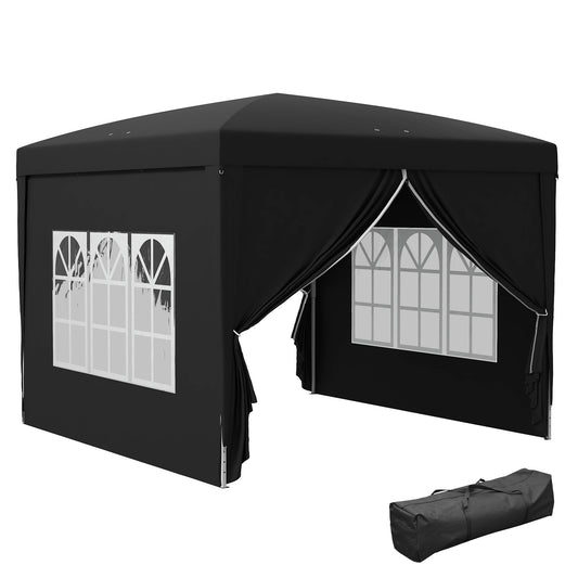 Outsunny Canopy Tent Pop-Up Folding 3 X 3M 4 Removable Walls + Black Carry Bag