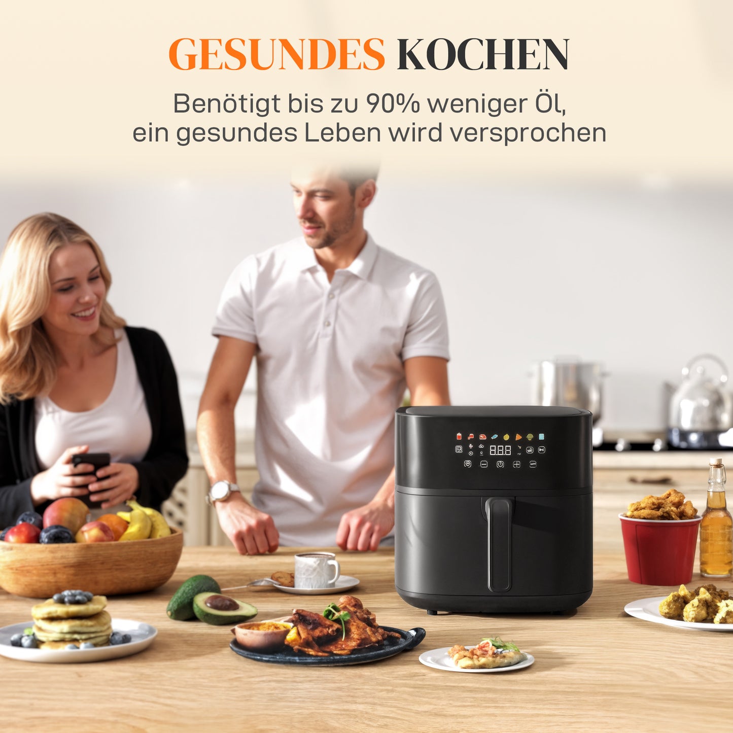 Hot Air Fryer, 8 Programs, 8 Liters, LED Screen, Black