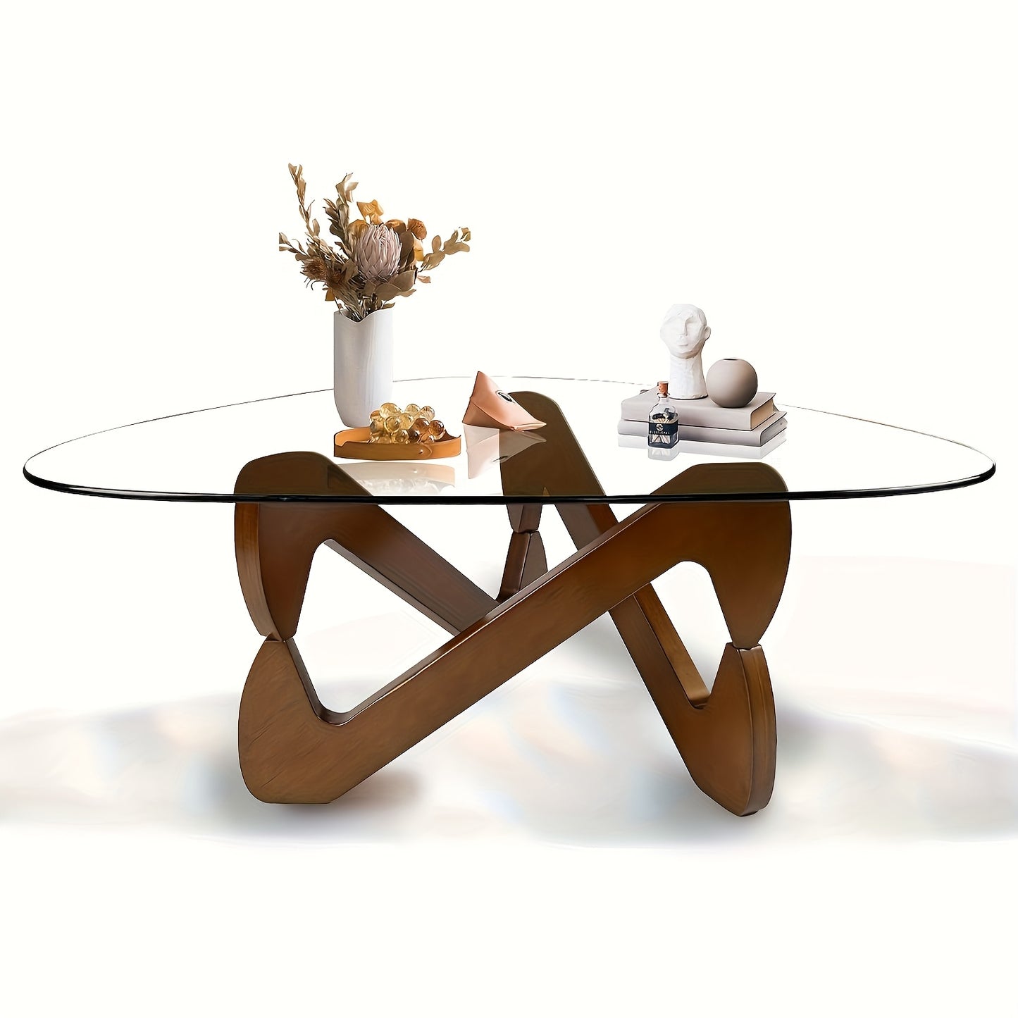 Triangle Salontafel – Salontafel Driehoek – Woonkamertafel – Koffietafel – Bijzettafel – Mid-Century Modern – Walnootkleurig Frame – Krasbestendig Gehard Glas – Eenvoudige Montage – Compact Ontwerp
