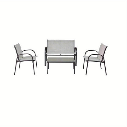 Tuinmeubelen – Loungeset – Zitgroep – Balkonset – Loungeset Balkon – Weerbestendig Stalen Frame – Ademend Waterafstotend Stof – Inclusief Glazen Koffietafel
