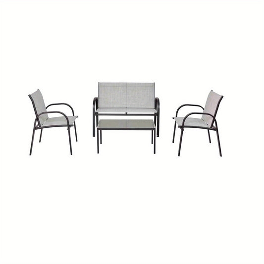 Tuinmeubelen – Loungeset – Zitgroep – Balkonset – Loungeset Balkon – Weerbestendig Stalen Frame – Ademend Waterafstotend Stof – Inclusief Glazen Koffietafel