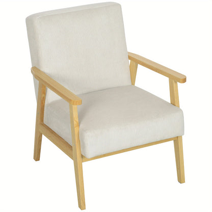 Fauteuil – Relaxstoel – Zithoekstoel – Loungefauteuil – Armstoel – Corduroy Stof – Houten Poten – Crème Kleur