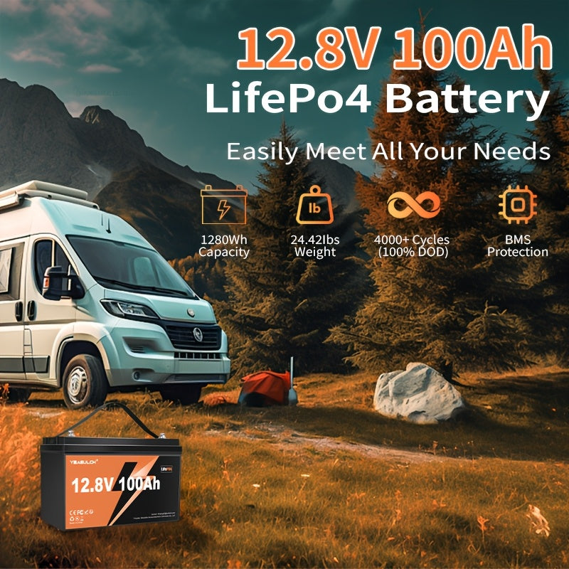 Li-ion Accu – Lithium Batterij – LiFePO4 Accu – Energieopslag Batterij – Batterij 12V 100Ah – Ingebouwd 100A BMS – 6000 Cyclus Levensduur