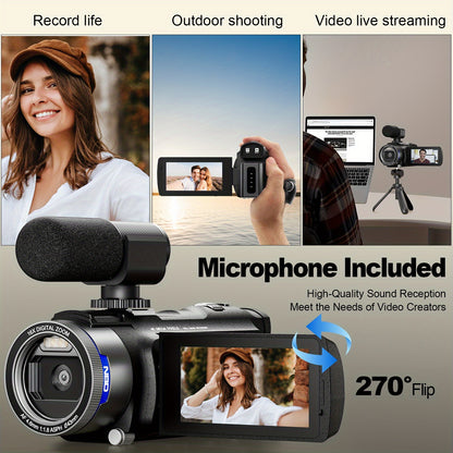 Vlogcamera – Videocamera – Compactcamera – Camcorder – Vlogging camera – 4K Ultra HD Resolutie – 270° Kantelbaar IPS-Scherm