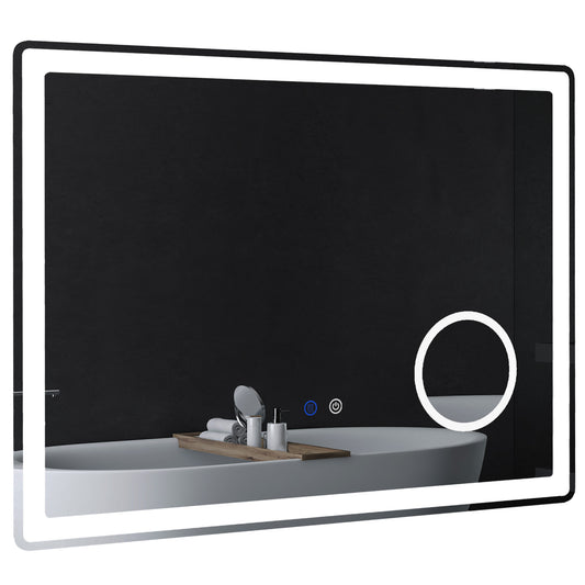 LED Badkamerspiegel – Spiegel met LED Verlichting – Make-up Spiegel – Vergrotende Spiegel – Badkamer Scherm Spiegel – Wit – 80 x 60 cm – Touch Bedieningspaneel met Geheugenfunctie – Anti Condens Systeem