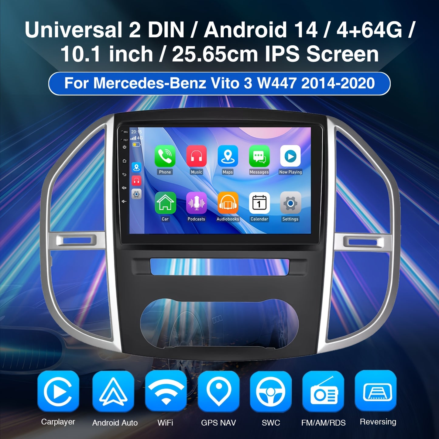 10,1" Autoradio – Multimedia Speler – Navigatiesysteem – Touchscreen Radio – DAB+ Ontvanger – Android 14.0 Systeem – Draadloze CarPlay & Android Auto