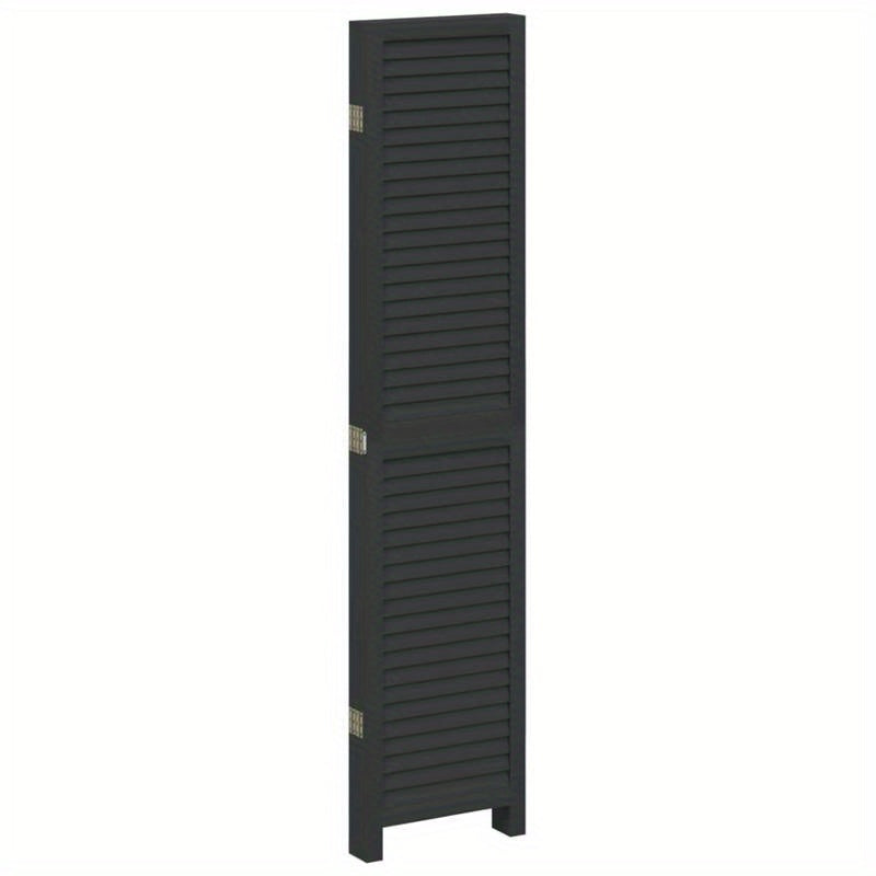 Room Divider with 5 Panels Made of Solid Paulownia Wood in Black. Attractive And Privacy-Protecting, Suitable for Offices, Bedrooms, And Living Rooms.