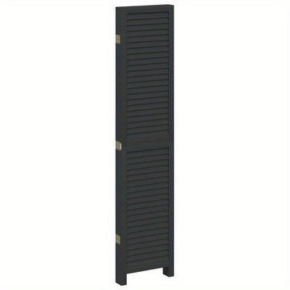 Room Divider with 5 Panels Made of Solid Paulownia Wood in Black. Attractive And Privacy-Protecting, Suitable for Offices, Bedrooms, And Living Rooms.