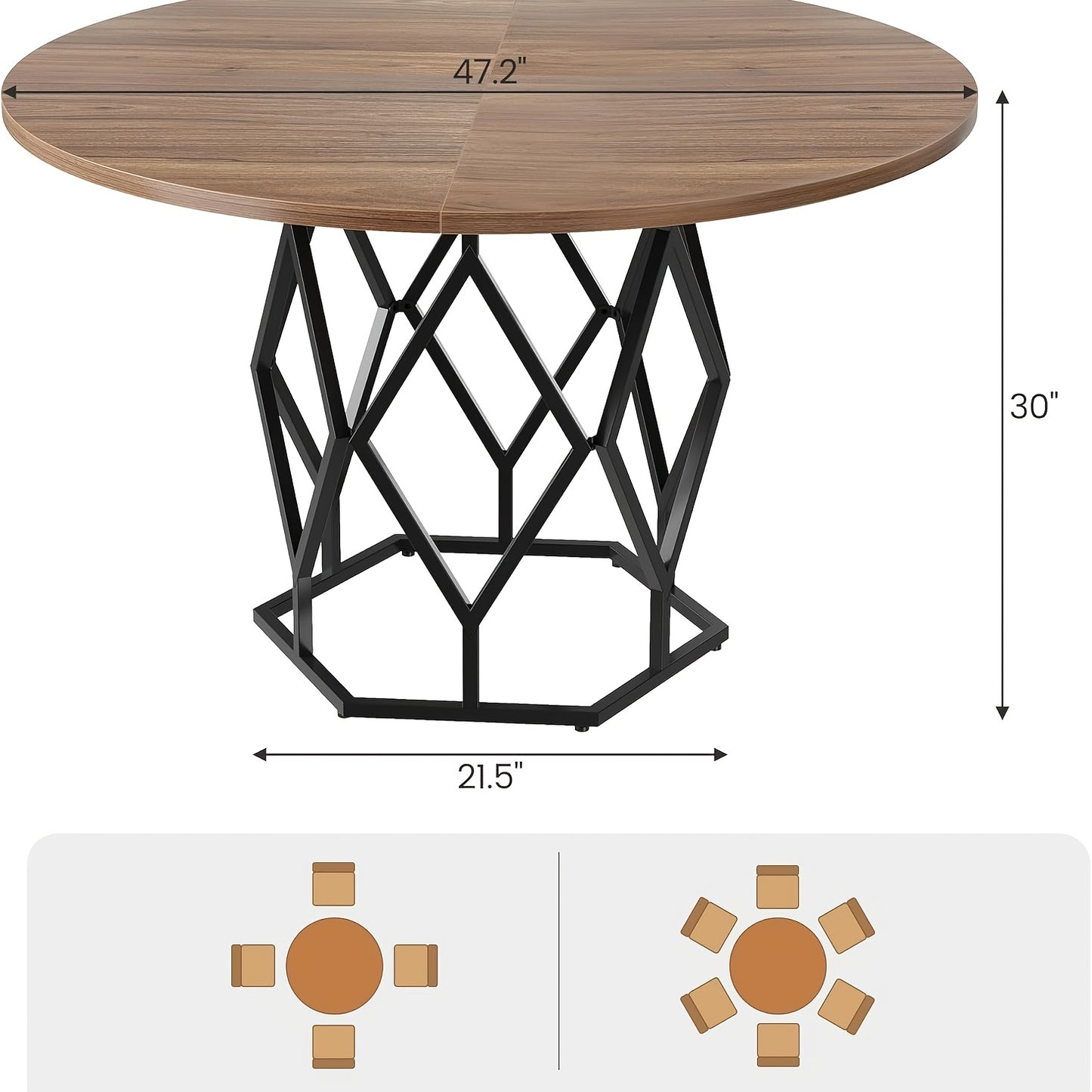 Ronde Eettafel – Eetkamertafel – Keukentafel – Tafel Met Verlengblad – Farmhouse Tafel – 119,38 cm Diameter – Warm Bruine Houtafwerking