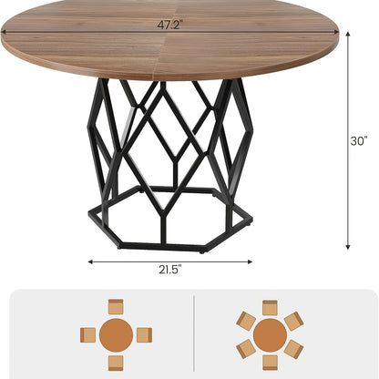 Ronde Eettafel – Eetkamertafel – Keukentafel – Tafel Met Verlengblad – Farmhouse Tafel – 119,38 cm Diameter – Warm Bruine Houtafwerking