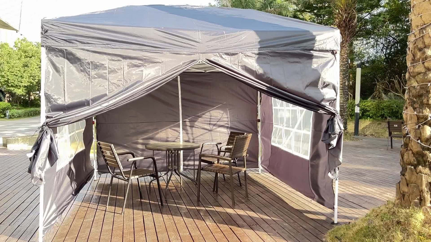 3.05x3.05meter Pop-up Tent, Party Canopy, Folding Gazebo, with 4 Detachable Side Walls, Portable Bag, Sandbag And Ground Stake, Height Adjustable, Easy to Install, Suitable for Weddings, Camping, Gardens, Market Stalls, Outdo