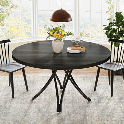 Round Dining Table for 4–6 People, 120 cm, Modern Kitchen Table with Cross-Leg Design, Easy Installation, for Kitchen or Dining Room, 120 × 120 × 75 cm, Black