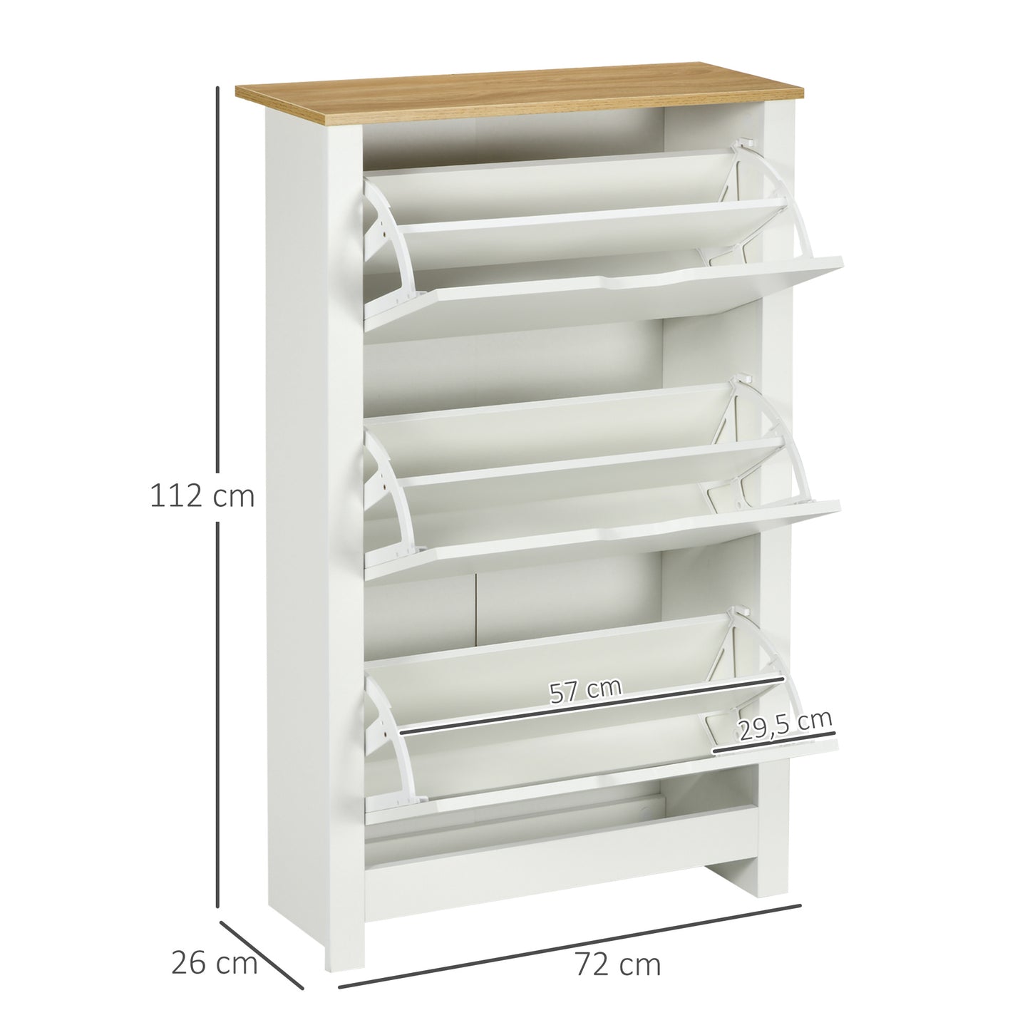 Schoenenkast – Schoenenrek – Schoenenopberger – Schoenenkastje – Schoenenmeubel – 3 Compartimenten – Wit Met Natuurlijke Houtkleur