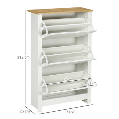Schoenenkast – Schoenenrek – Schoenenopberger – Schoenenkastje – Schoenenmeubel – 3 Compartimenten – Wit Met Natuurlijke Houtkleur