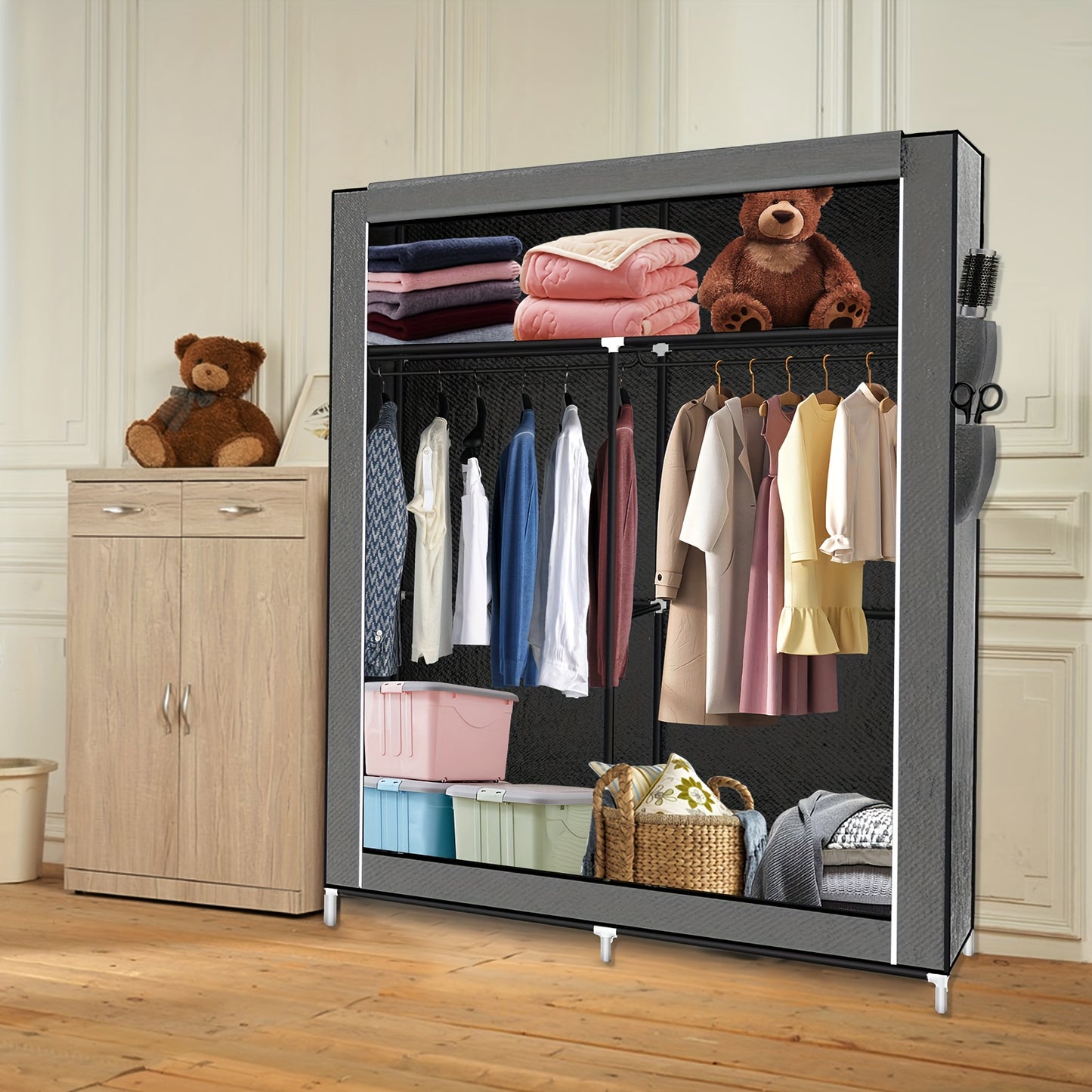 Opbergkast – Kledingkast – Garderobekast – Linnenkast – Opbergsysteem – 2-Deurs Non-Woven Kast – 12 Planken en Kledingroede – Ruimtebesparend Compact Ontwerp – Eenvoudig Zelf Te Monteren