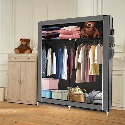 Opbergkast – Kledingkast – Garderobekast – Linnenkast – Opbergsysteem – 2-Deurs Non-Woven Kast – 12 Planken en Kledingroede – Ruimtebesparend Compact Ontwerp – Eenvoudig Zelf Te Monteren