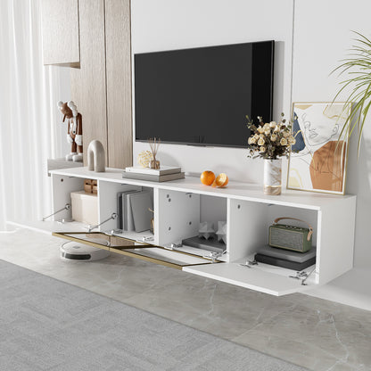 170 cm TV Cabinet – White Minimalist Style, Standing and Wall Mounting, 4 Doors (2 Glass Doors), Versatile Mounting Options, Perfect for Living Room