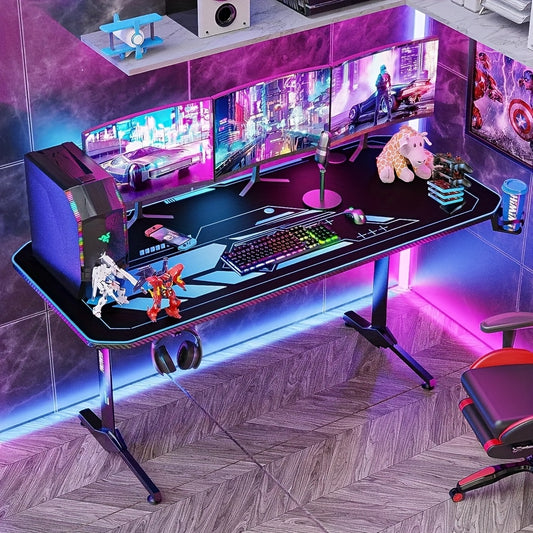 Gaming Bureau – Game Tafel – PC Bureau – Computertafel – Gamer Desk – Ergonomisch Ontwerp – Carbon Fiber Muismat 160 x 75 x 75 cm