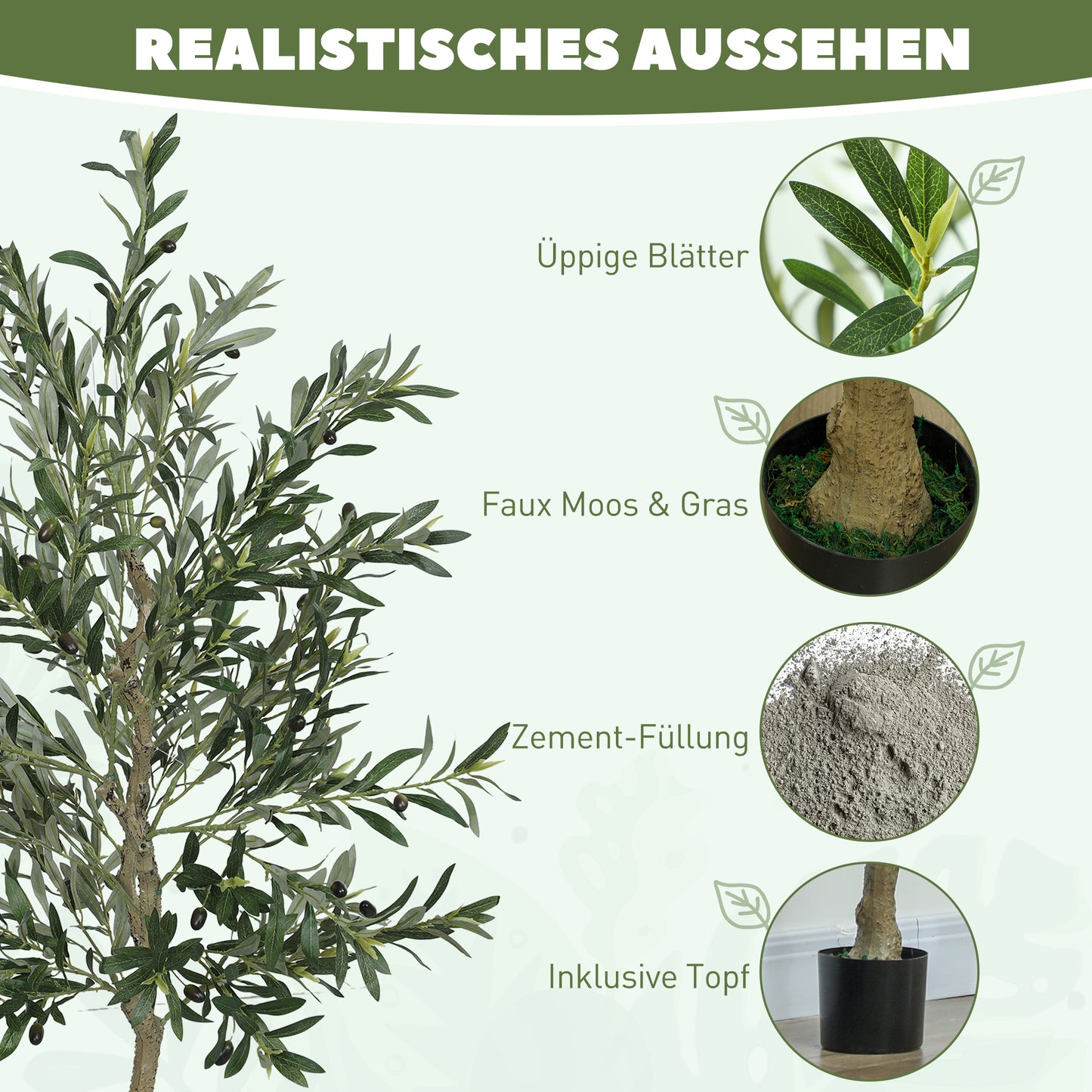 Kunstolijfboom – Kunstplant – Nepplant – Decoratieplant – Buitenplant – 180 cm Hoog – 900 Bladeren & 40 Olijven