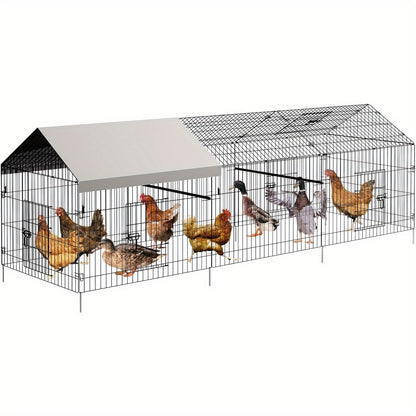 Metalen Dierenverblijf – Buitenren – Kippenren – Konijnenhok – Eendenkooi – 330x102x102 cm – Weerbestendig Gegalvaniseerd Staal – Halfrond Dak & Roofdierbescherming