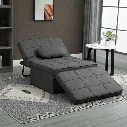 Chaise Longue – Fauteuil – Poef – Loungestoel – Slaapstoel – Verstelbare Rugleuning 5 Standen – Inklapbare Voetensteun – Metalen Frame – Linnen Bekleding – Grijs