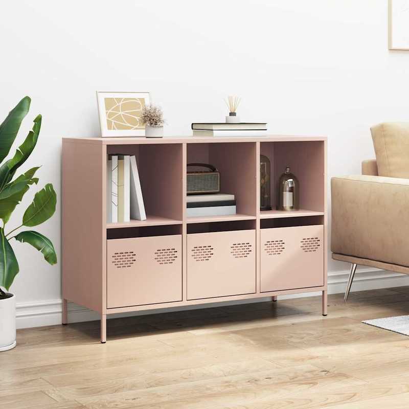 Sideboard – Dressoirkast – Opbergkast – Buffetkast – Side Table – Roze – Koudgewalst Staal – Compact Formaat 101,5x39x73,5 cm
