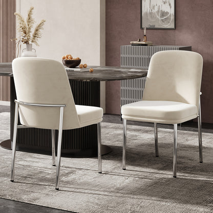 Eetkamerstoel – Stoel – Dining Chair – Caféstoel – Restaurantstoel – Set van 2 – Dikke Kussens met Katoenen Vulling – Stevige Zilverkleurige Metalen Poten