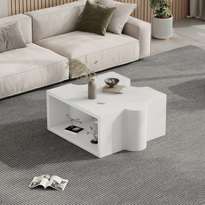 Salontafel – Koffietafel – Bijzettafel – Woonkamertafel – Tafeltje – Modern Wit Puzzelpatroon – Bamboe Tafelblad – Compact 65x65x32 cm