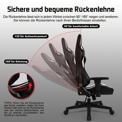 Ergonomic Gaming & Office Chair with Memory Foam, Lumbar Support & Headrest - Height-Adjustable Computer Desk Chair with 5-Wheel Base, Manual Recline, Heavy-Duty for Office/Gaming (Compatible with PC/Laptop) -