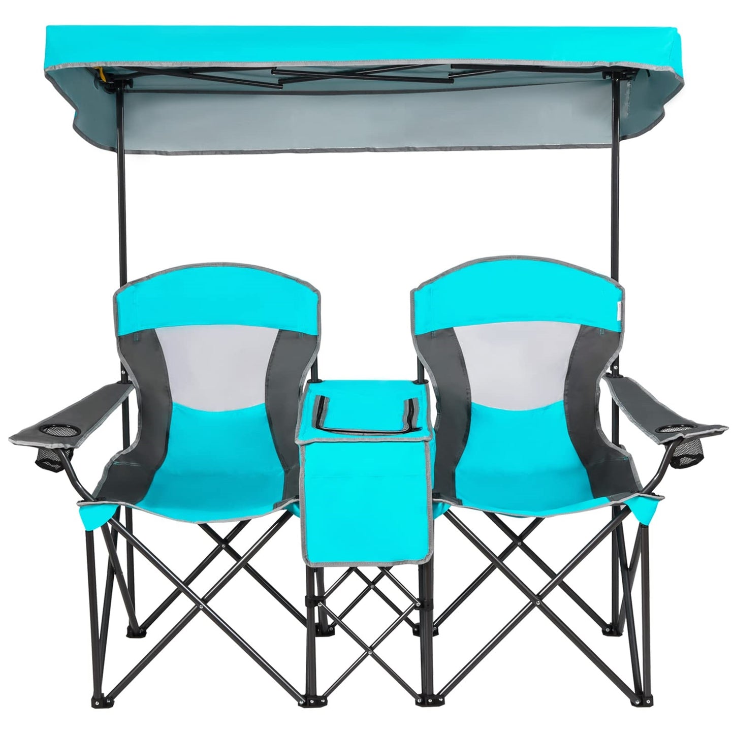 Campingstoel – Vouwstoel – Kampeerstoel – Visstoel – Outdoorstoel – Met Verstelbare Zonwering – Inclusief Koelbox & Tafel – Navy