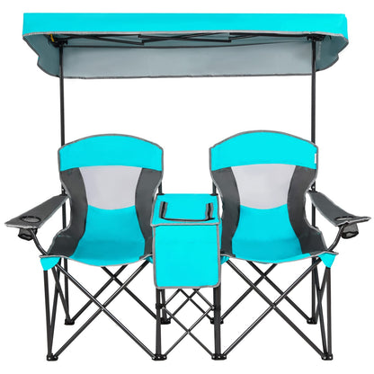Campingstoel – Vouwstoel – Kampeerstoel – Visstoel – Outdoorstoel – Met Verstelbare Zonwering – Inclusief Koelbox & Tafel – Navy