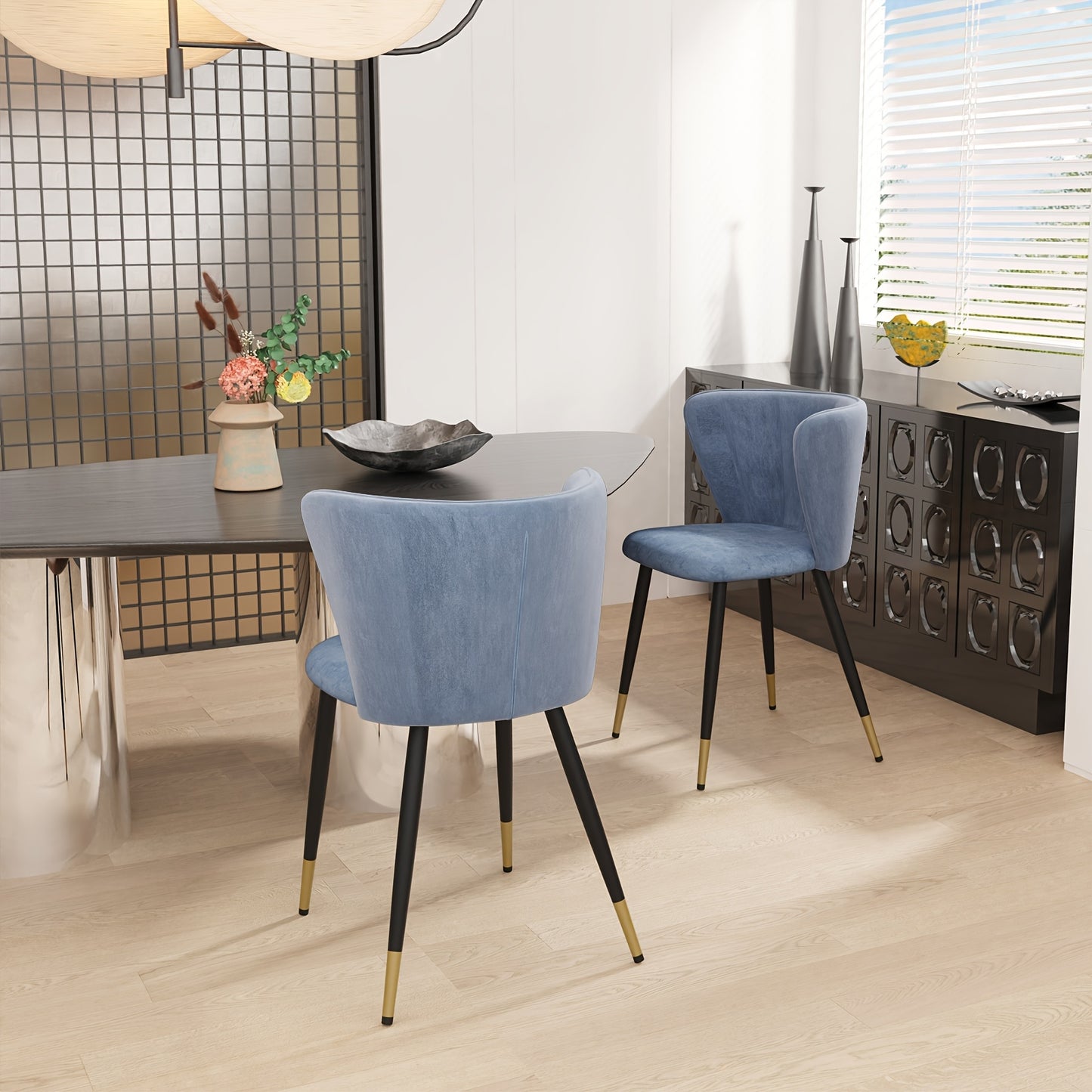 2-Pack Velvet Dining Chairs With Shell Back, Heavy Duty Kitchen Chairs (150kg Capacity), Metal Legs Modern Accent Chairs For Dining Room, Breakfast Nook & Bar Counter (Blue)