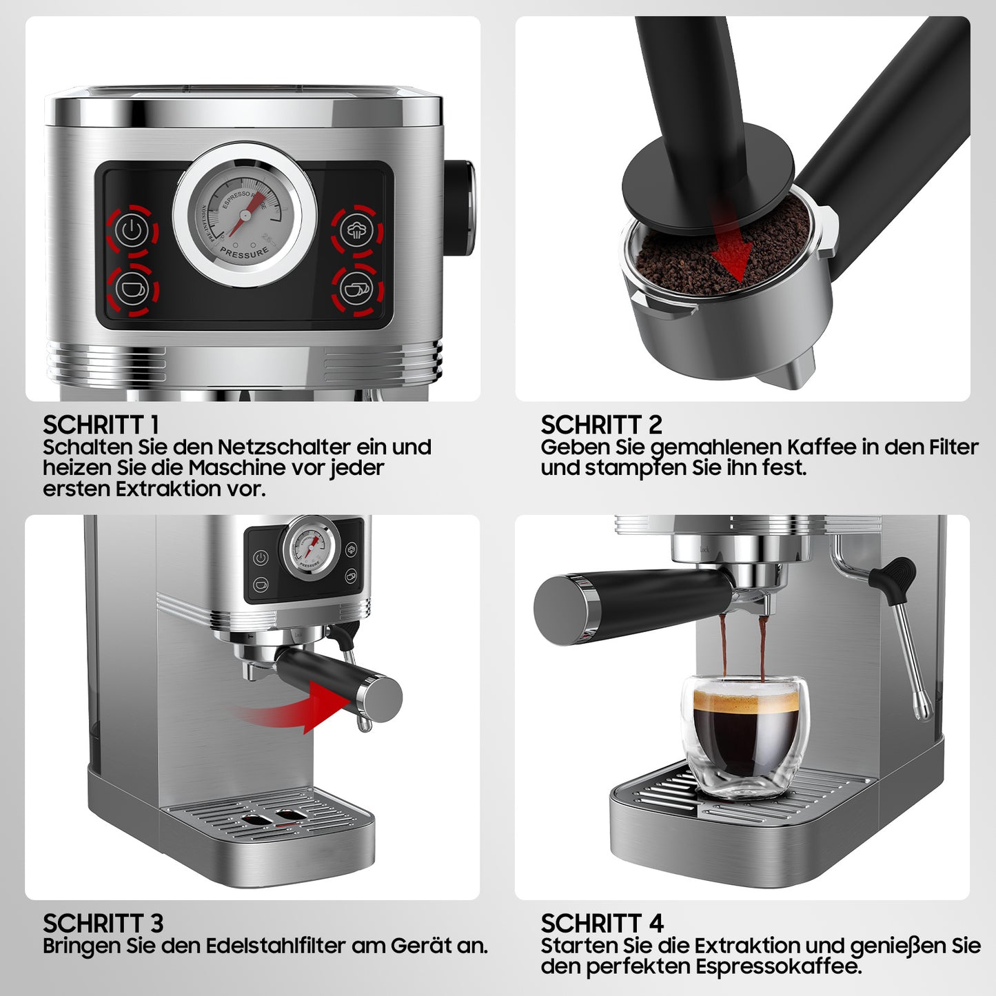 Espressomachine – Koffiezetapparaat – Koffiemachine – Halfautomaat – Compacte Espressoapparaat – 20 Bar Pomp – Roestvrijstalen Melkschuimer – 1350W Vermogen – 1,3L Waterreservoir