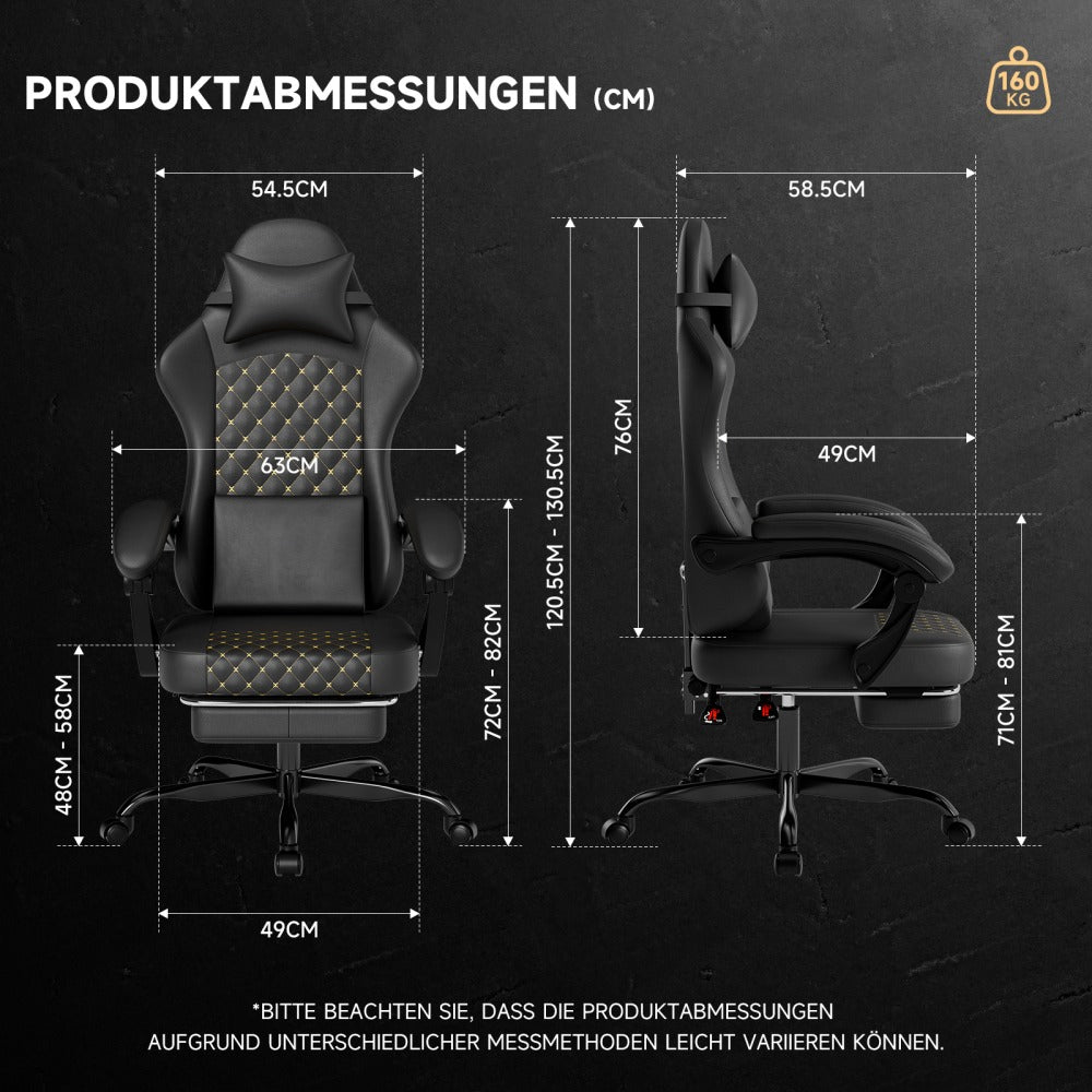 Ergonomically Designed Gaming Chair | Leather Upholstered with Massage Function and Footrest, Supports up to 150kg, Enhances Comfort for Gaming and Office Use, Black