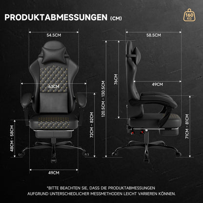 Ergonomically Designed Gaming Chair | Leather Upholstered with Massage Function and Footrest, Supports up to 150kg, Enhances Comfort for Gaming and Office Use, Black