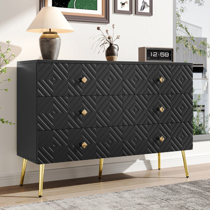 Modern Chest Of Six Drawers - 120x40x80 Cm - Elegant White With Golden - Perfect For The Bedroom And Living Room, Storage Drawer Units
