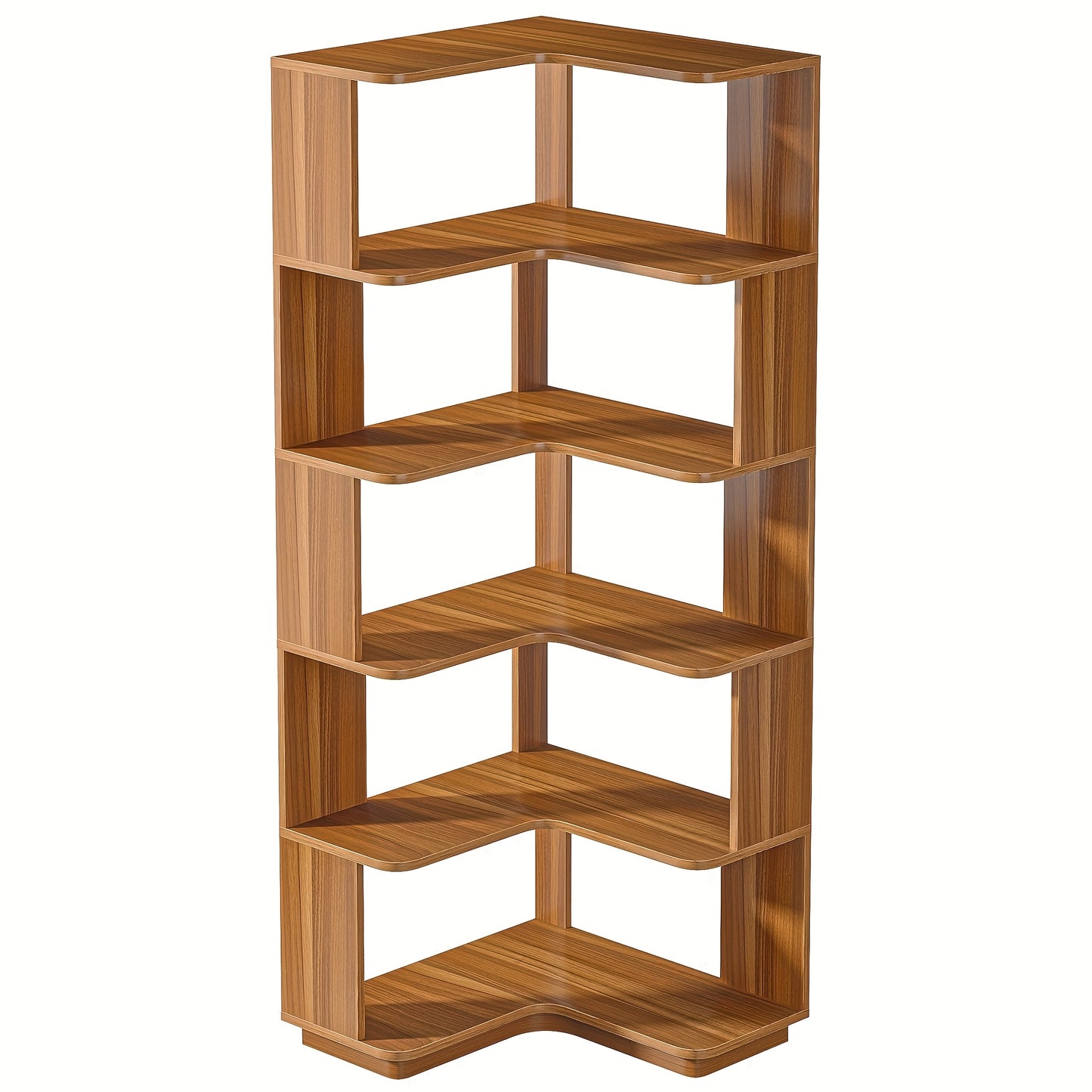 6-laags Hoekboekenplank – Hoekrek – Boekenplank – Opbergrek – Wandrek – Walnotenhout Design – 164,85 cm Hoog – Anti-Val Panelen
