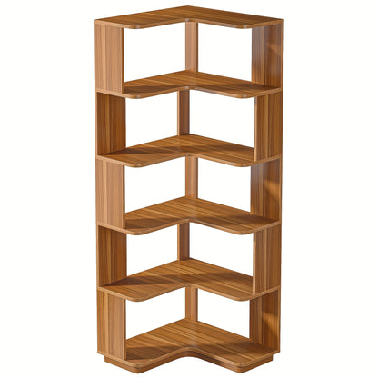 6-laags Hoekboekenplank – Hoekrek – Boekenplank – Opbergrek – Wandrek – Walnotenhout Design – 164,85 cm Hoog – Anti-Val Panelen