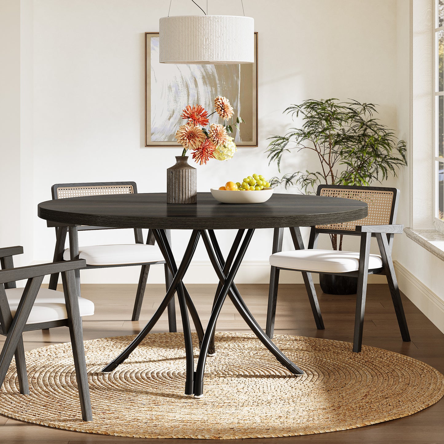 Round Dining Table for 4–6 People, 120 cm, Modern Kitchen Table with Cross-Leg Design, Easy Installation, for Kitchen or Dining Room, 120 × 120 × 75 cm, Black