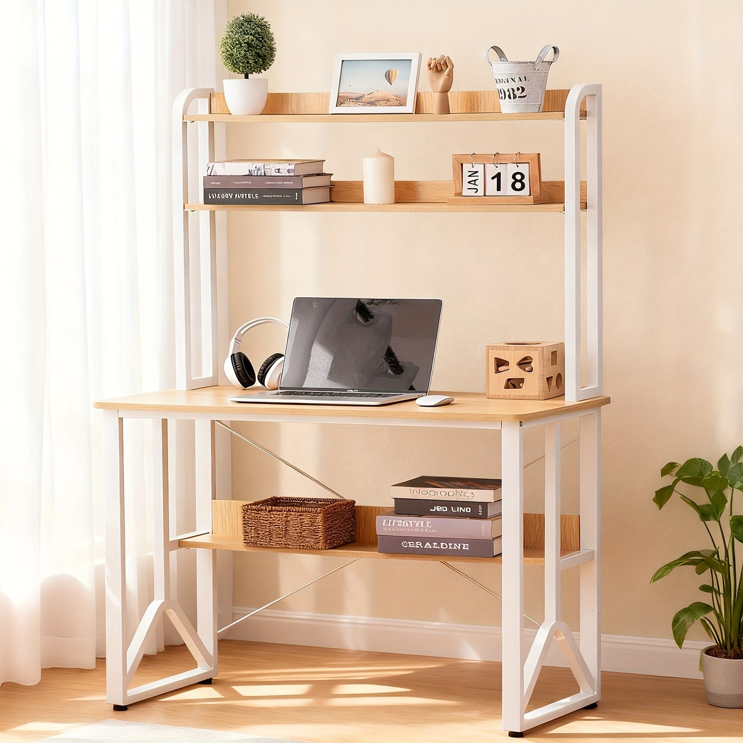 Bureau – Computertafel – Bureautafel – Schrijftafel – Werkplek – 100x50 cm – Dubbele Legplanken Met Antislip – Y-Vormig Stalen Frame