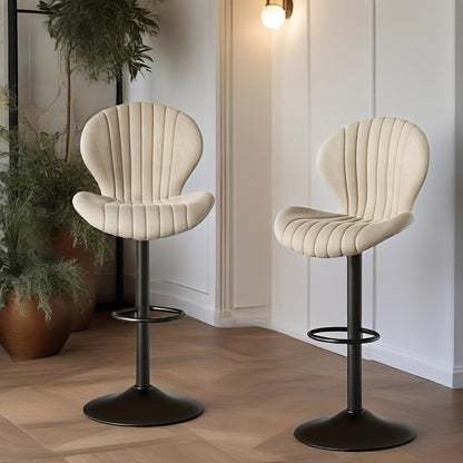 Barkrukken – Barstoelen – Barstoeltjes – Keukenstoelen – Barkruk Set van 2 – Ergonomisch Design – 360° Draaibaar – Verstelbaar – Kunstleren Zitting – Met Rugleuning en Voetsteun – Vintage Stijl – Licht Beige