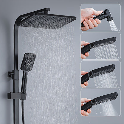 Doucheset – Douche Systeem – Regendouche – Handdouche – Baduitloop – Zwart – Vierfuncties Thermostaatkraan – Digitaal Temperatuur Display