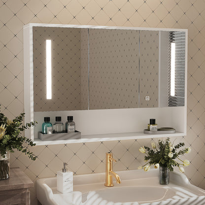 Apotheekkastje – Medicijnkastje – Badkamerkast – Wandkast – Toiletkast – Houten 3-Deurs – LED-Touchsensor – USB Aangedreven 36V